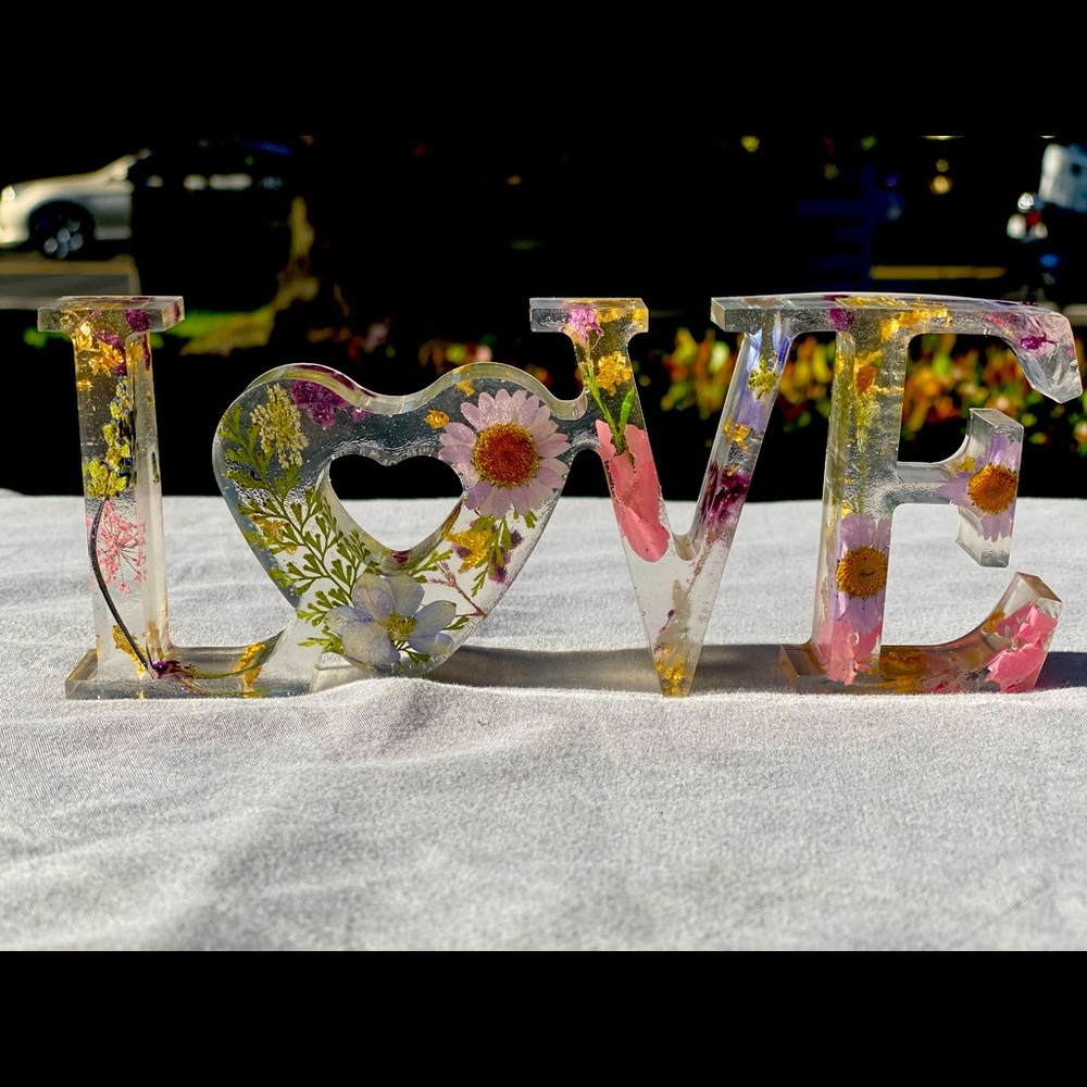 LOVE mantle stand with flowers